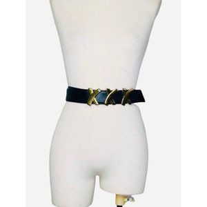 Paloma Picasso XXX Gold Buckle Navy Blue Belt 18 kt Gold Plated Over Metal L/80